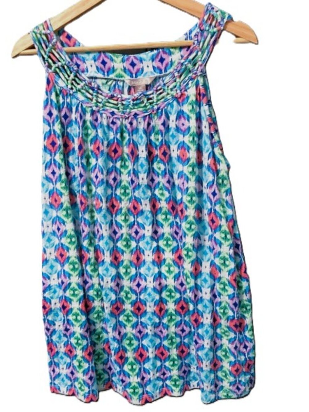 White Stag Sleeveless Tunic Tank Top – Colorful Geometric Print – Women’s Large